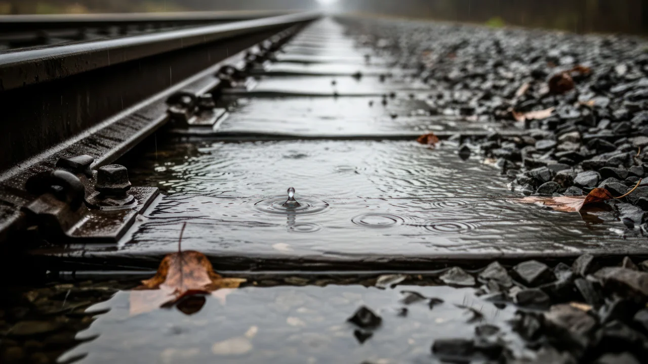 Eisenbahnschiene im Regen