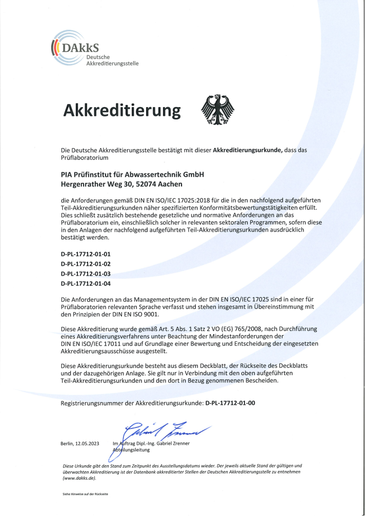 DAkkS Akkreditierungsurkunde D-PL-17712-01-00 vom 12.05.2023